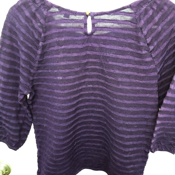 Gap Velvet Striped Top Small - Purple 3/4 Balloon Sleeve Blouse - Picture 6 of 7